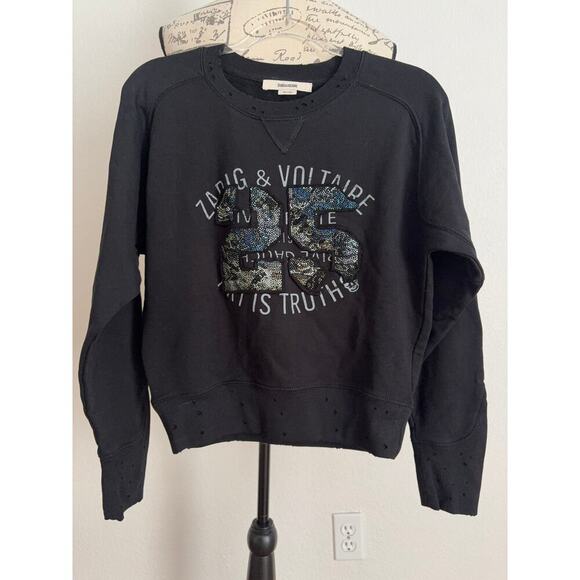 B57 Zadig & Voltaire Sweatshirt Womens XS Arvene Logo Embellished Street Baddie - Picture 4 of 10